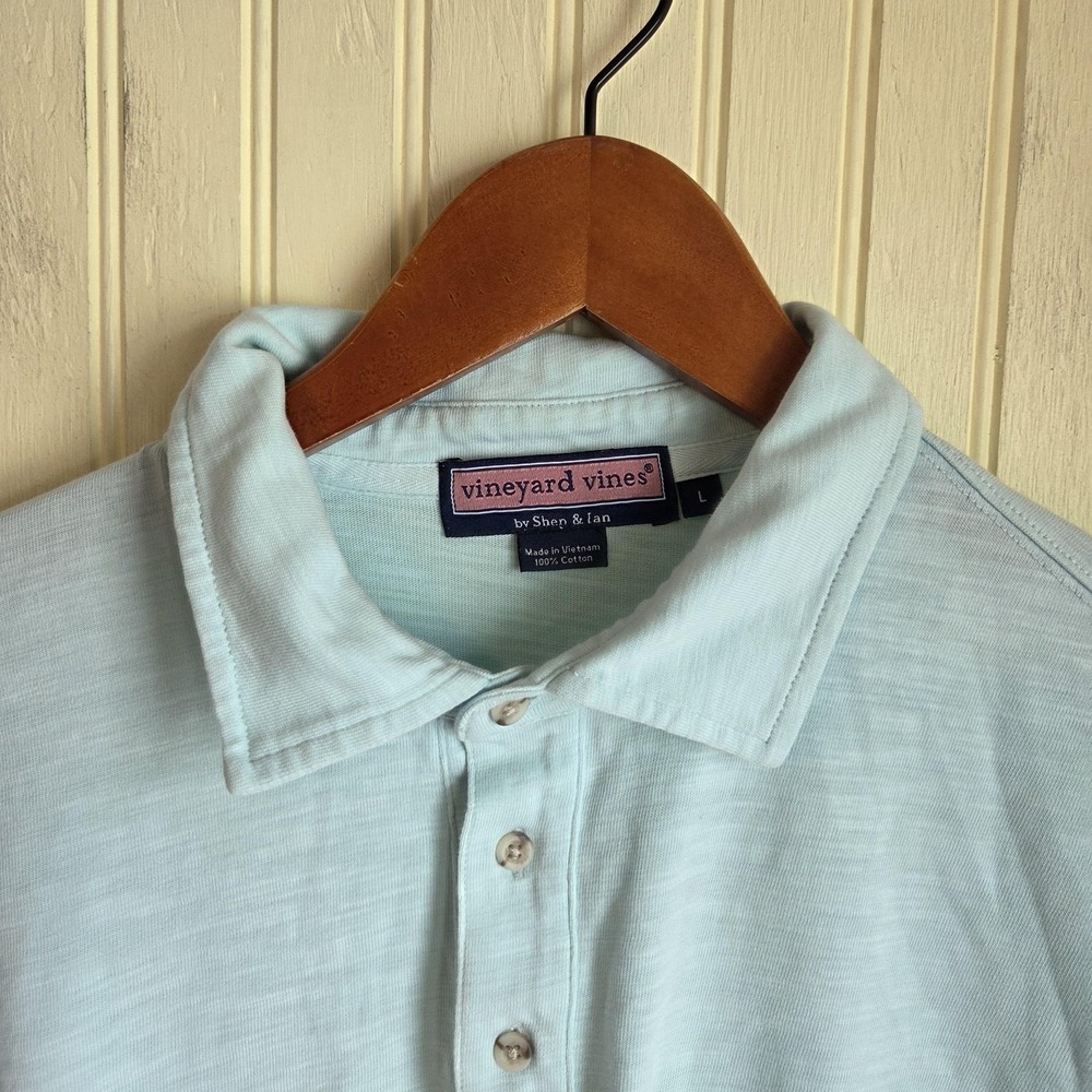 Vineyard Vines Polo Shirt Mens Lâ Blue Solid Cotton Pocket Jersey Knit Logo Top